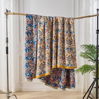 Fall Boho Throw Blanket for Bed, Muslin Reversible Blanket Washable Breathable,100% Cotton Lightweight 4-Layer King Size Throw Blanket for Bed,90"x98"