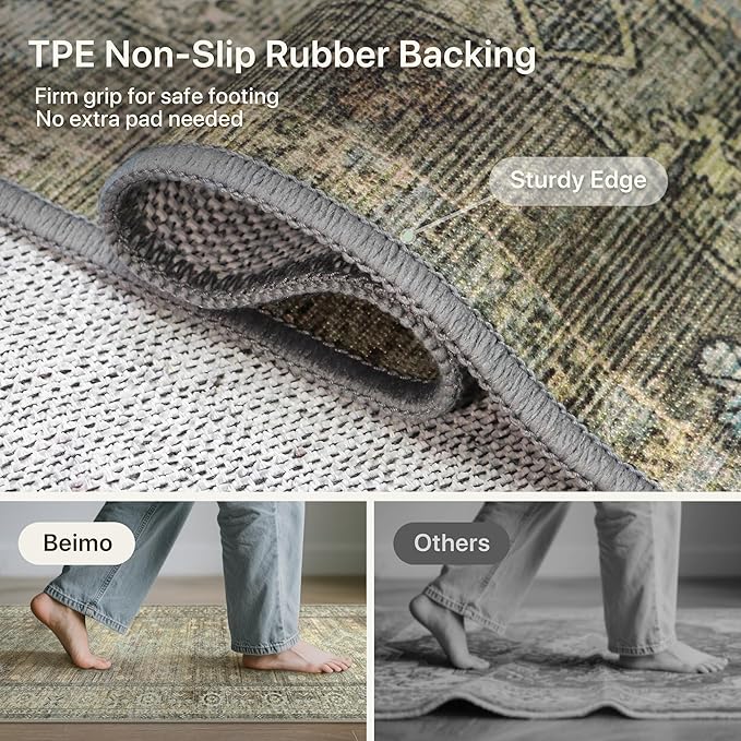 Runner Rug for Hallway Kitchen, 2x8 Machine Washable Runners Rug for Entryway, Soft Modern Boho Throw Rugs, Low Pile Floor Cover with Non Slip Backing, Distressed Light Greyish Sage Green