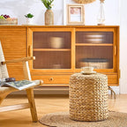 Wimarsbon Round Pouf Ottomans, Handwoven Natural Water Hyacinth Seagrass Pouffe,Outdoor Rattan Stool Accent Seat, Bohemian Coastal Home Decor (14inch Water Hyacinth Braid)