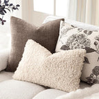 Foindtower Set of 2 Curly Teddy Wool Pillow Covers Decorative Boucle Textured Lumbar Throw Pillow Faux Fur Sherpa Pillowcases Sheepskin Fuzzy Cushion Case for Sofa Bedroom Car 12"x20" Cream Beige