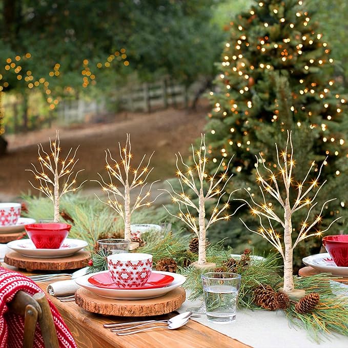 PABIPABI Lighted Birch Tree with LED Lights Christmas Decorations, Small Artificial Bonsai Tree Lights with Timer, LED Tabletop Trees for Home Wedding Decor