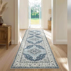 Topllen Runner Rug - 2'x6' Boho Washable Kitchen Rug, Non-Slip Soft Low Pile Rugs Indoor for Entrance Living Room Bedroom Bathroom,Vintage Throw Hallway Carpet Stain Resistance (Blue, 2x6ft)