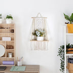 Wooden Macrame Wall Hanging w/Shelf & Sturdy Beaded Rope - Handmade Modern Living Room Decor - Macrame Wall Decor to Securely Hold Plants & More - Beautiful Boho Decorations for Interior Design