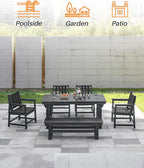 HDPE Outdoor Bench, 55" Patio Bench Outdoor Furniture, Poly Lumber Adirondack Benches, Fade-Resistant HDPE Garden Backless Benches for Park, Poolside, Garden, Porch, Obsidian