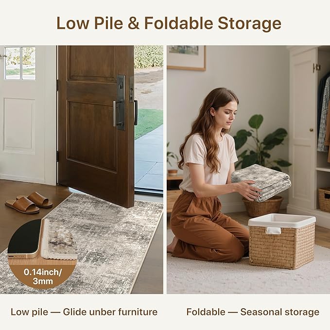 Area Rugs 8x10 for Living Room Bedroom, Modern Abstract Machine Washable Rug, Large Soft Low Pile Floor Carpet with Non Slip Backing for Dining Room, Grey