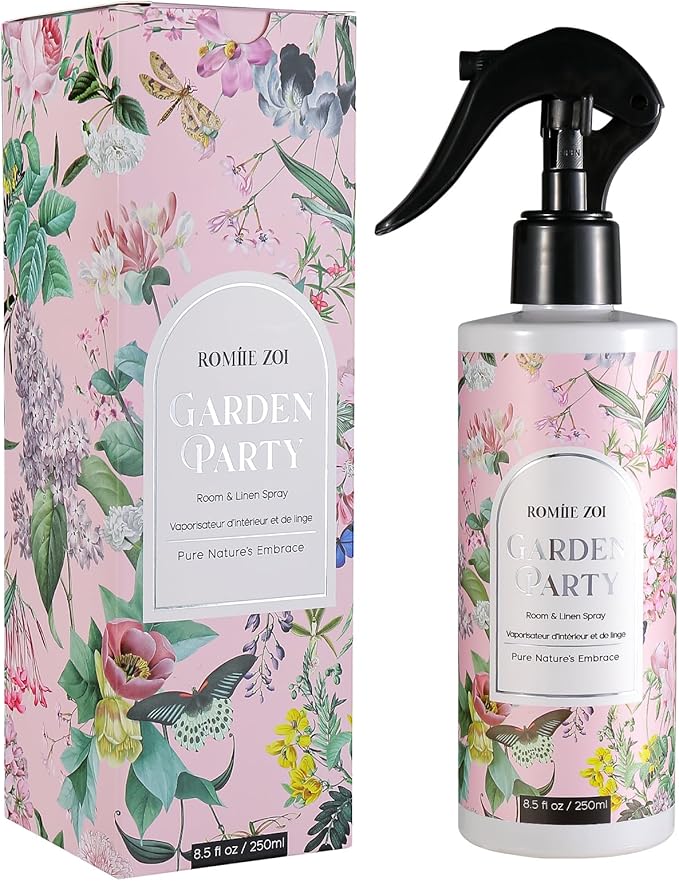 ROMIIE ZOI Linen & Room Air Freshener Spray Room Mist, with Natural Plant Extract - Garden Party - 8.5 FL OZ.