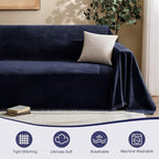 MaymissCouch Cover for Dogs Sectional Sofa Covers Washable for 2 Cushion Couch, Chenille Couch Cover Blanket, Sectional Sofa Slipcovers, Multi-Use Furniture Protector for Kids, Pets, 91" X134", Navy