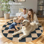 Lahome Checkered Round Rugs 6ft, Outdoor Patio Easy Jute Rug Indoor Outdoor Circle Carpet, Farmhouse Nature Non Shedding Non Slip Washable Black Carpet for Living Room Entry Deck