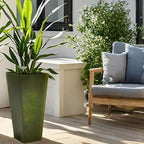 KOL 25'' & 28'' Tall Bright Glazed Planter with Insert, Set of 2, Galvanized Steel Planter Metal Pots with Drainage Hole for Indoor & Outdoor Use, Decorative Plant Pots for Front Porch, Patio - Green