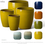 Emissary Bullet 18 in. Mustard Yellow Ceramic Round Planter (18 in. L x 18 in. W x 21 in. H) with Drainage Hole