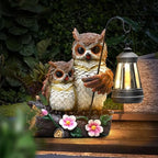 Json Garden Owls Statue with Solar LED Lantern, Loving Owls Family Embrace, Gifts for Mom Yard Art, Whimsical Figurine Large Sculpture Lighted Outdoor Mother's Day Spring Decorations for Lawn, Porch