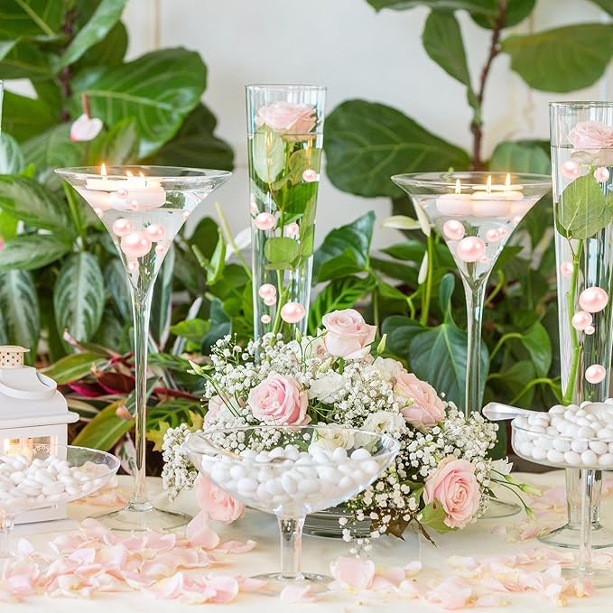 200PCS Light Pink Faux Pearls Beads for Centerpiece Vases, Vase Filler Faux Pearls, No Holes Filler Beads for Party Anniversary Birthday Wedding Table Decor, 10/14/20/30mm