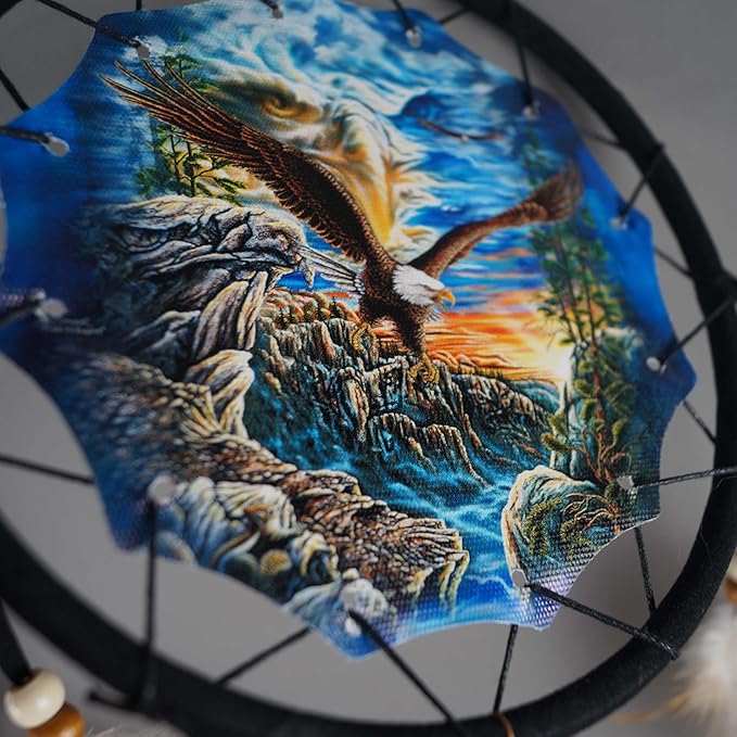 Remorelt Wolf Eagle Bear Dream Catcher Bedroom Wall Decor, Christmas Home Decoration, Room Accessory, White Moon Feather Decoration - Unique Home Craft Wall Pendant (DC26 6Inch Set 2 Eagle Bear)