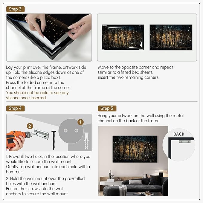 SIGNWIN 30"x60" Extra Large Framed Wall Art Magical Firefly Night Forest, Enchanted Woodland Scene for Home Living Room Bedroom Decor (Frame Assembly Required)