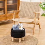 Wimarsbon Pouf Ottoman, 100% Cotton Knitted Boho Footstool, Round Footrest with Non-Skid Wood Legs, Home Décor Handmade Pouffe, Leisure Floor Step Stool for Living Room (Storage Black)