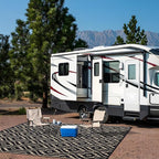 OLANLY Outdoor Rug 9x12 ft Waterproof, Outdoor Plastic Straw Rug with Geometric Pattern Clearance, Reversible RV Mat for Patio, Camping, Balcony, Deck, Backyard, Black & Beige