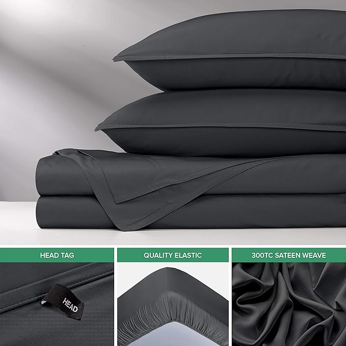 Twin Sheets by Pure Bamboo, Genuine 100% Organic Viscose Derived from Bamboo Bed Sheet Set, Luxuriously Soft & Cooling, Double Stitching, Lifetime Quality Promise (Twin, Charcoal)