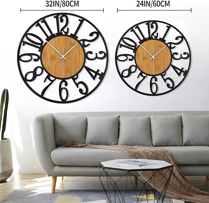 LEIKE Large Wall Clocks,Silent,Non Ticking,Battery Operated Rustic Round Modern Big Wood Wall Clock for Living Room, Bedroom,Kitchen,Farmhouse,Office,Home Decor