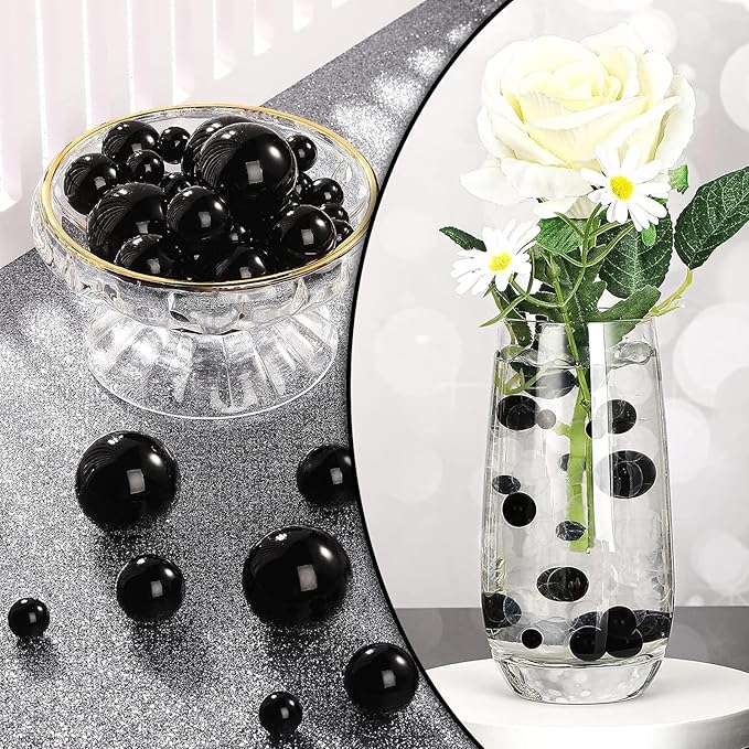 Black Vase Filler | 150PCS Pearls Bead for Centerpieces Vases | 8/14/20 mm No Hole Beads, Fake Pearls for Wedding Birthday Theme Party Table Centerpieces Decor