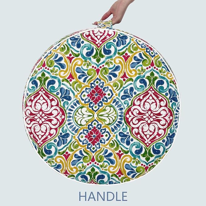 LVTXIII Indoor/Outdoor Inflatable Ottoman, D31 x H14 Inch Large Round Ottoman, All Weather Foot Rest Stool, Portable Footrest for Patio, Garden, Camping and Home - Damask Red