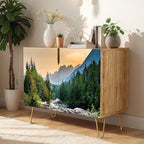 SIGNWIN Sideboard Buffet Cabinet, Kitchen Storage Cabinet with 2 Doors, Scenic Spring Mountain Forest Riverra, Cupboard Console Table for Dining Room - 35" L x 18" W x 29" H