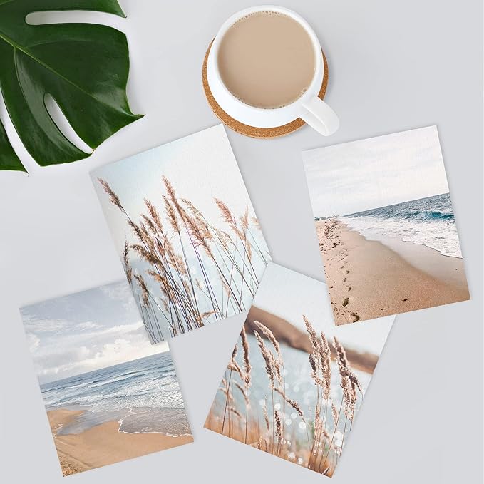 SIGNWIN Poster Bathroom Decor 11"x14"x 4, Wall Art Room Decor Multicolor for Living Room, Bedroom, Office White Beach Grass Cloudy Ocean Sea Wave Horizon Nature Wilderness Realism Landscape