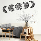 Jetec 5 Pcs Moon Phase Wall Art Decor Wall Pediments Hanging Wooden Moon Phase Spiritual Bedroom Nordic Boho Lunar Aesthetic Art for Living Room Dorm Apartment Bar Ornament(Dark Black,15.75 Inch)