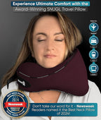 SNUGL Neck Travel Pillow - Memory Foam Airplane Pillow - Flight Pillow | Neck Support Travel Pillow with Carry Bag & Clip | Neck Pillows for Sleeping Travel Plane | Flying Travel Essentials - Dark Red