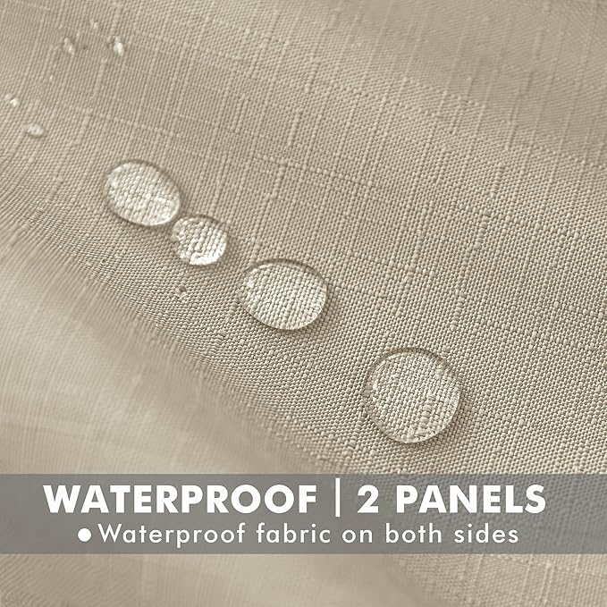 HolidayIdeas 4 Panels Outdoor Curtains for Patio Waterproof-Cream Outside Linen Weatherproof Privacy Curtains 54"x84"-Outside/Indoor Curtains Weighted for Living Room, Pergola, Porch, Cabana, Gazebo