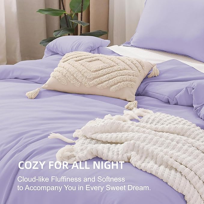 Litanika Lavender Comforter Twin/Twin XL Size, 2 Pieces Boho Lightweight Solid Bedding Comforter Set, All Season Fluffy Bed Set (66x90In Comforter & 1 Pillowcase)