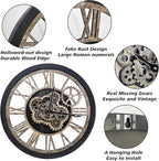 The B-Style Large Wall Clock 18 inch Moving Gear Wall Clock Oversized Vintage Farmhouse Wall Clocks for Living Room Decor Rustic Industrial Wood Clock (Black)