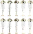 NUPTIO Gold Vases for Weddings - 10 Pcs 29.5in Tall Crystal Flower Stand Centerpieces