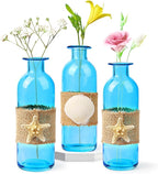 Shell Vase Set of 3 Blue Coastal Vase,Small Starfish Seashell Flower Glass Vases Handcrafted for Beachy Decor,Beach Wedding/Party Beach Home Decor (Blue)