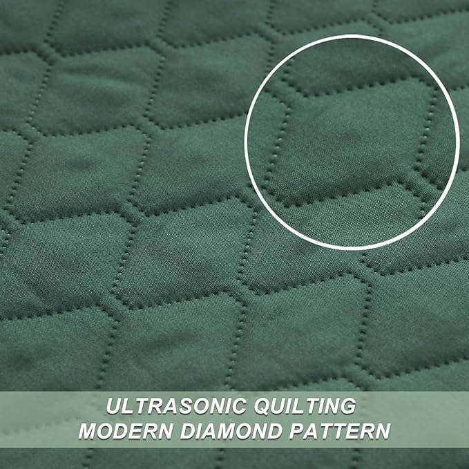 Exclusivo Mezcla Reversible Full Queen Quilt Bedding Set with Pillow Shams, Lightweight Quilts Queen Size, Soft Bedspreads Bed Coverlets for All Seasons - (Dark Green, 90"x96")