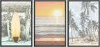 SIGNWIN Framed Canvas Print Wall Art Set Retro Sunset Hawaiian Surfboard Palm Trees Nature Wilderness Photography Modern Art Landscape Relax/Calm for Living Room, Bedroom, Office - 16"x24"x3 Black