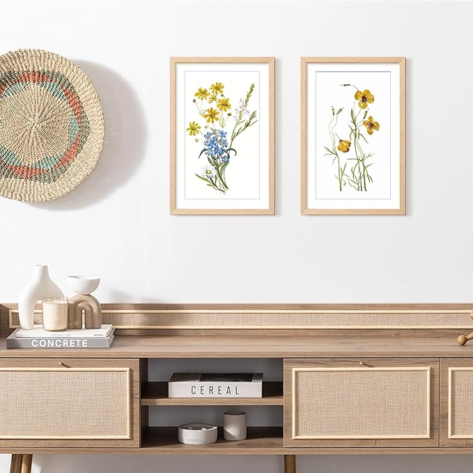 upsimples 11x17 Picture Frame, Natural Solid Wood Picture Frames, Display 9x15 with Mat or 11 x 17 Without, Vertical or Horizontal Wall Hanging, 1 Pack, Natural