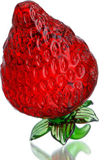 Glass Red Strawberry Figurine Crystal Fruit Collectibles Art Glass Fruits Decoration for Home Office Strawberry Kitchen Decor for Women