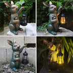 Solar Garden Statues -Rabbit Lantern Outdoor Handmade Resin Statue with LED Light, Cute Carrot Holder for Patio, Yard, Gift Ideas (rabbit2)