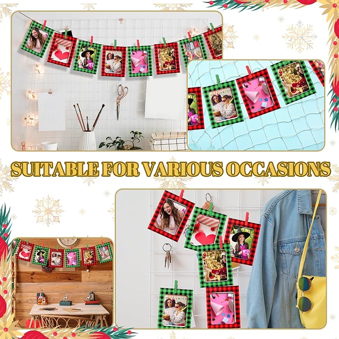 Janlaugh 100 Pcs Christmas Paper Photo Frames 4x6 Red and Green Paper Picture Frame with 100 Clip 10 String Kit DIY Hanging Cardboard Photo Holder Christmas Wall Decor Wedding Home