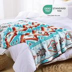 CASAAGUSTO Boho Sherpa Throw Blanket, Aztec King Size Blanket, Ultra Soft, Warm, Cozy, Plush, Thick Fleece Bohemian Throw Blanket for Couch, Bed, Sofa (Aqua 108 * 90 Inch)