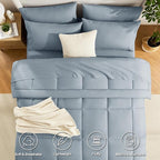 CozyLux Twin Comforter Set with Sheets Grayish Blue, 5 Pieces Bed in a Bag, Dusty Blue Comforter Twin Size, All Season Bedding Set with Stitch Quilted Comforter, Flat Sheet, Fitted Sheet, Pillowcases