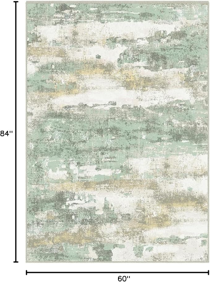 Area Rugs 5x7 for Living Room Bedroom, Modern Abstract Machine Washable Large Light Green Rug Soft Rug, Low Pile Floor Carpet with Non Slip Backing for Dining Room