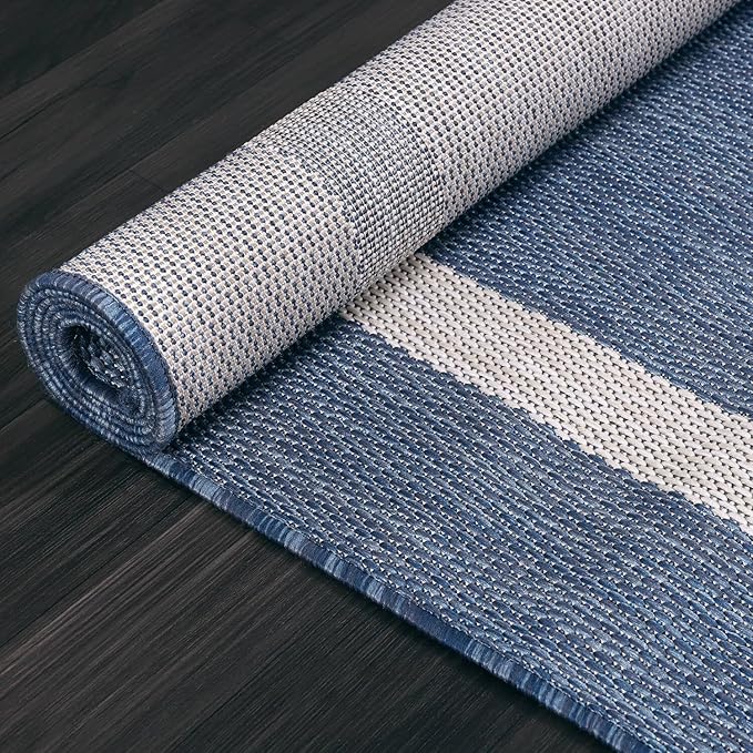 Bordered Outdoor Rug 8x10 Washable Outside Carpet for Indoor Patio Porch Waterproof Easy Cleaning Non Shedding Area Rugs Blue 8 x 10