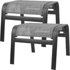 Patio Outdoor Ottoman Footstools Assembled Aluminum Footrest Side Table Small Chairs Patio Ottoman 2 Set Grey