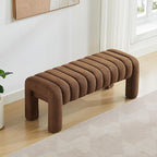 43.3" Bedroom Bench, Upholstered Entryway Bench, Modern End of Bed Ottoman with Solid Wood Legs and Adjustable Foot Pegs for Entryway, Dining Room and Living Room (Brown Boucle)