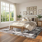 Modern Abstract 6X9 Area Rug for Living Room Bedroom Washable, with Non-Slip Rubber Backing Print Faux Wool Thin, Grey Throw Large Carpet for Kids Playroom Dining Room Pet & Child Friendly