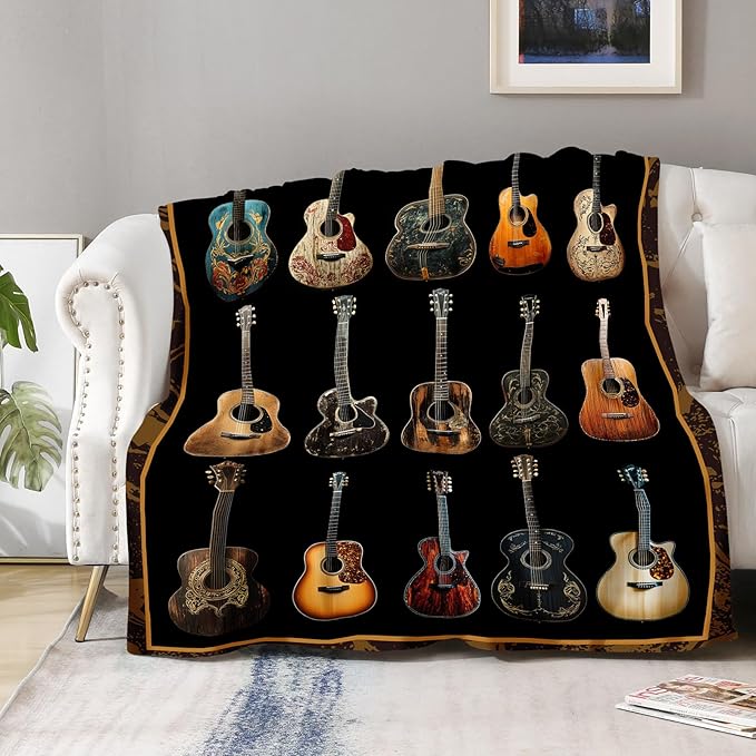 Aimego Music Guitar Blanket Gifts for Men - Guitar Players Rock Musical Theme Guitar Lover Throw for Teens Enthusiast Band Singer Fleece Cozy Plush Birthday Christmas Lightweight 50"x60"