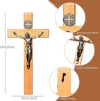 ACHIBANG 10" Crucifix Wall Cross Catholic, Wooden Wall Cross with Jesus and Saint Benedict Medal for Home or Prayer Room, Catholic Gifts