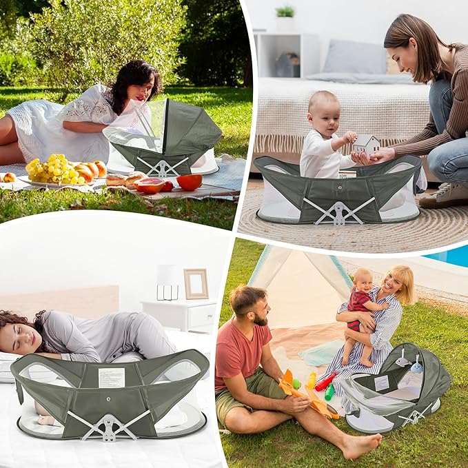 Portable Baby Bassinet Travel Baby Bed, Baby Cribs Travel Pod for Outdoors Baby Lounger Infant Travel Bed with Mosquito Net and Sunshade Canopy, Lightweight Washable