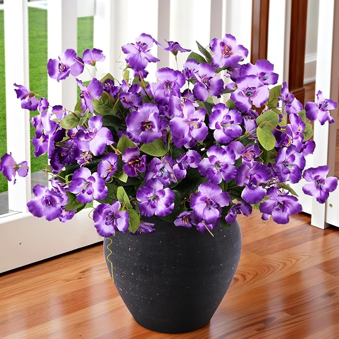 Hibiscus Artificial Flowers Plants for Outdoors Spring Decoration, 6 Bundles Silk Hibiscus Tropical Flowers Artificial Realistic UV Resistant Fake Flowers for Outside Planter Porch Patio Balcony Yard